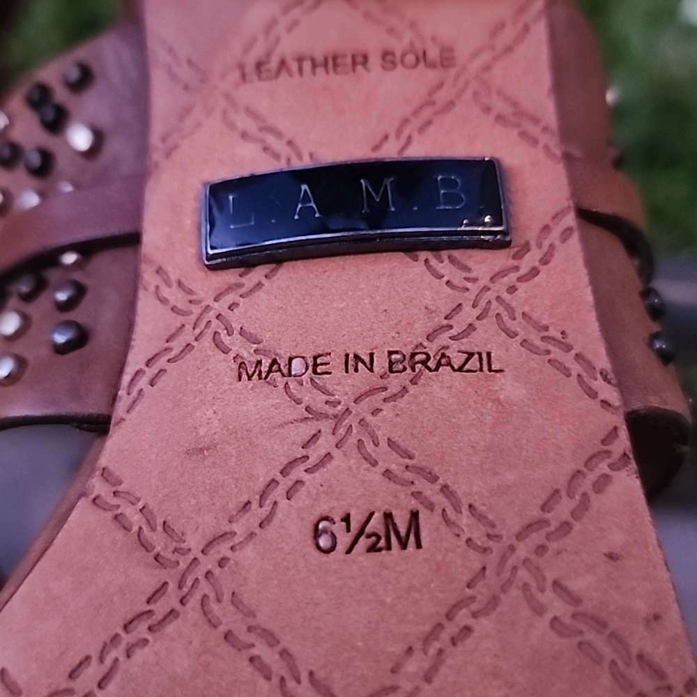 Brown Leather Studded L.A.M.B. Made in Brazil High Heel Sandals Size 6.5 - Picture 10 of 13